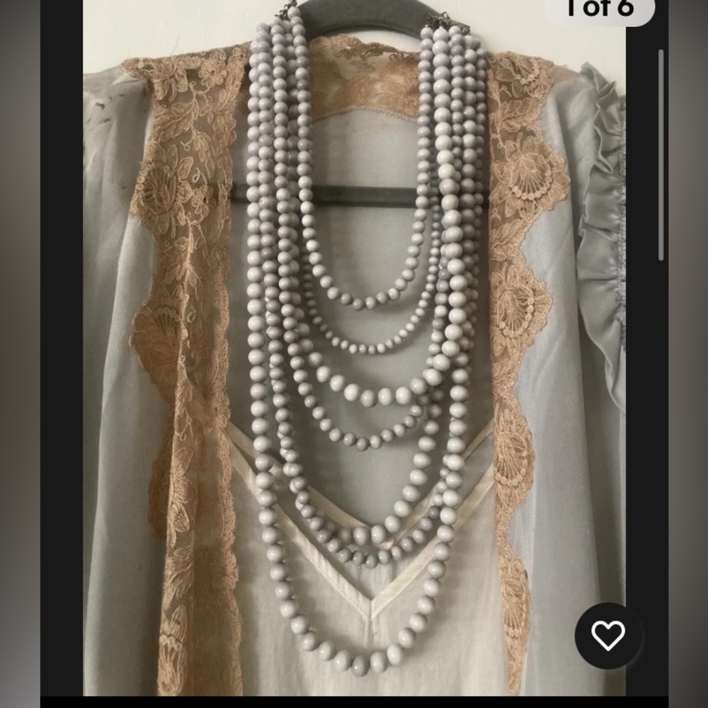 Vintage 50’s 60’s beaded grey white bib layered necklace whimsey goth